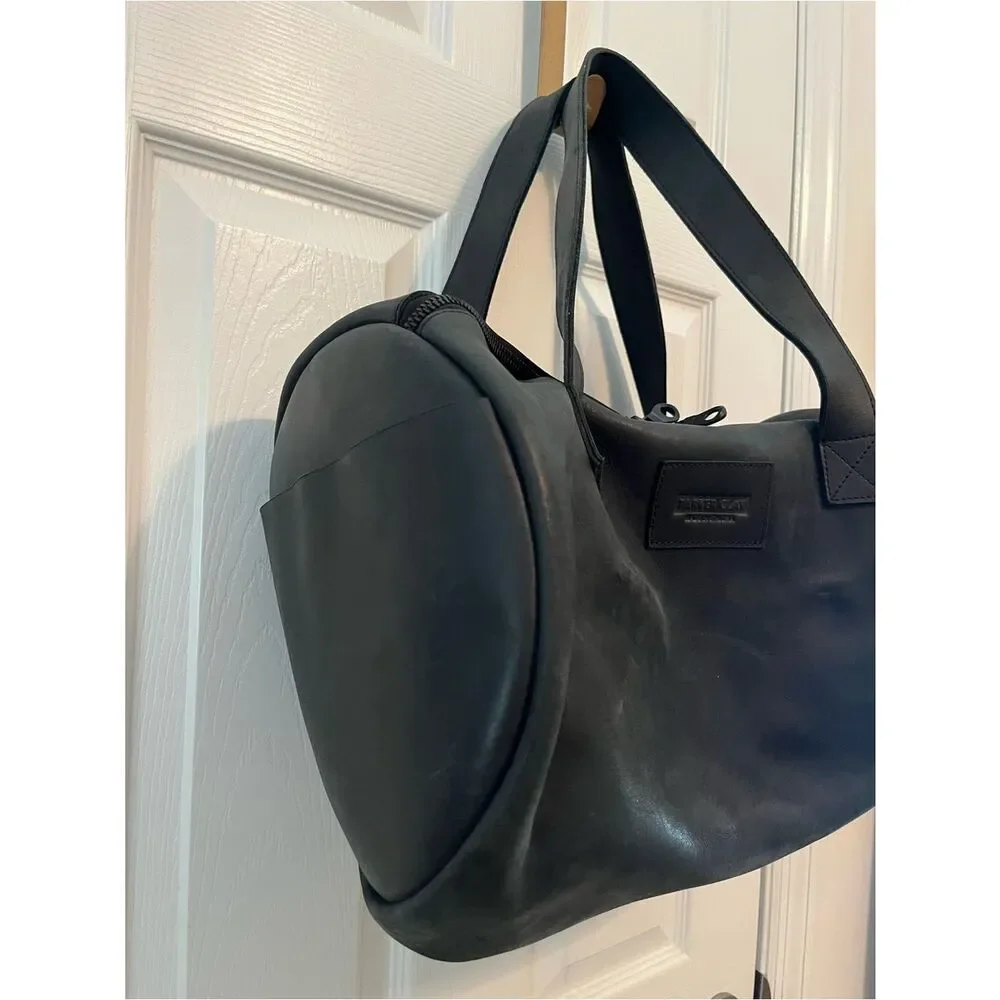 🖤 Parker Clay Black Leather Barrel Duffel Bag